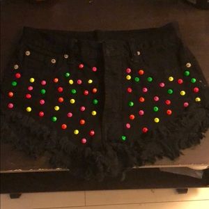High waisted Black shorts with multicolored dots